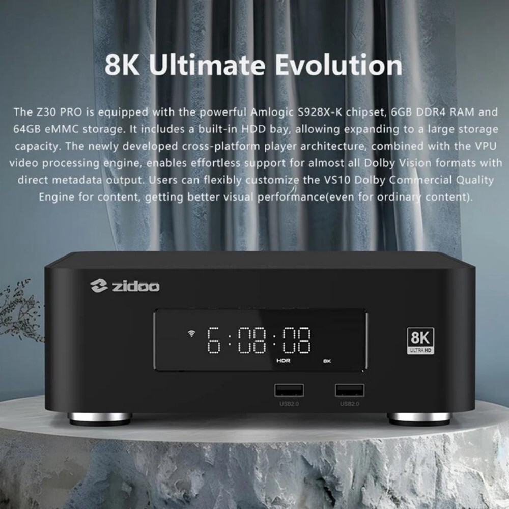 ZIDOO Z30 PRO 8K Music Player Built-in HDD Bay 6GB DDR +64GB EMMC WiFi Bluetooth