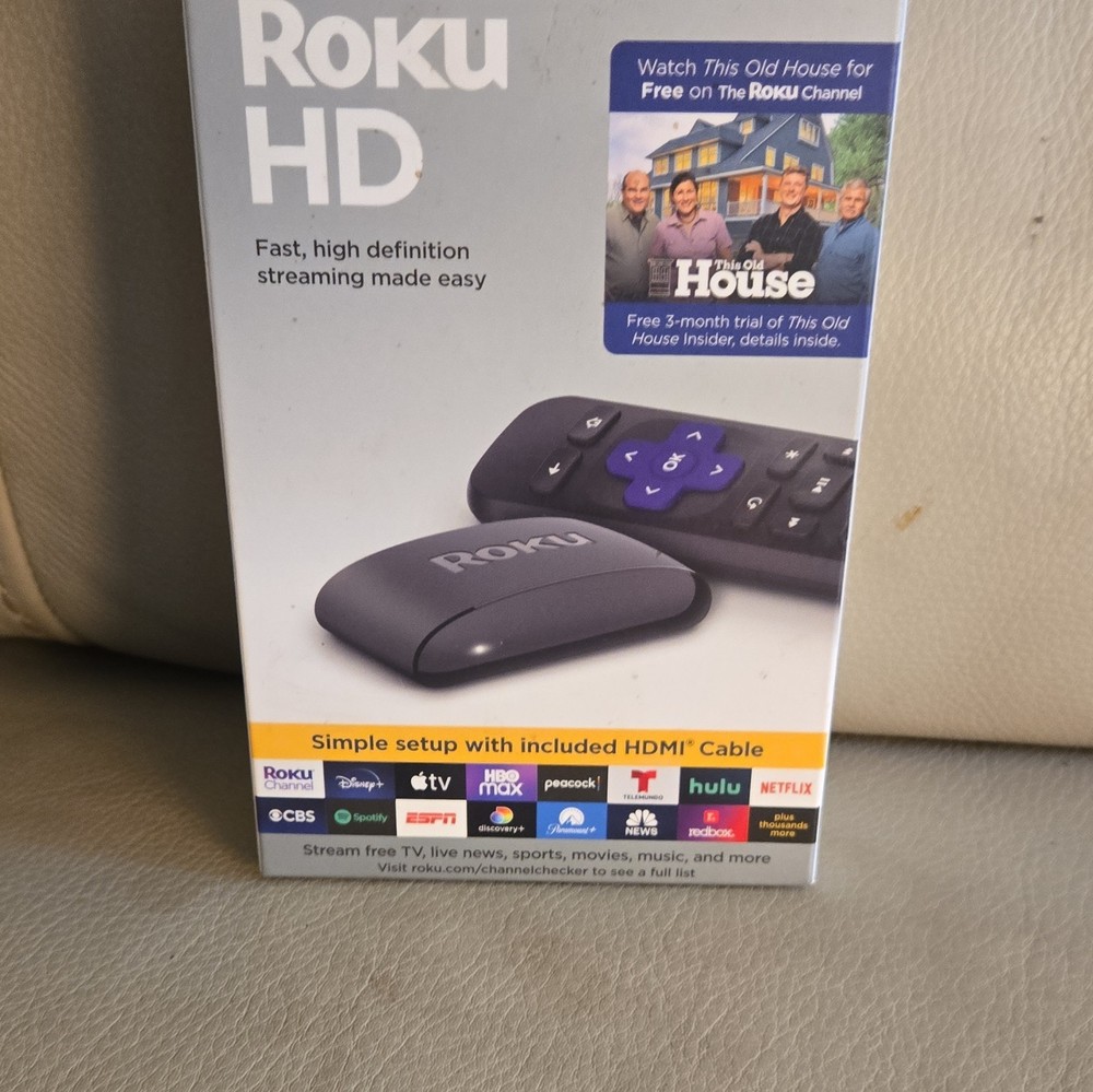 Roku HD 1080p HDR10 Media Streamer Black w/ Remote HDMI Cable Simple Setup