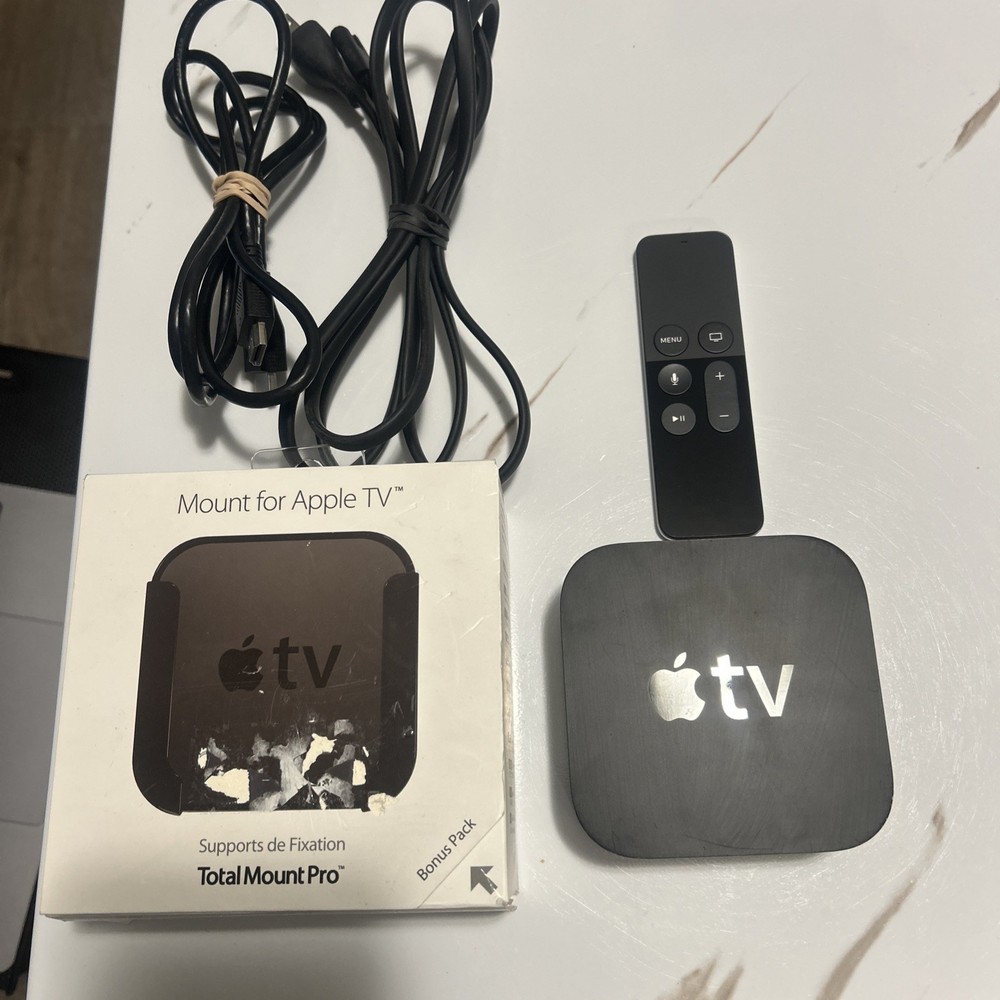 Apple TV 4th Gen A1625 32GB w/ Remote A1513, HDMI, Power Cable & TotalMount Pro