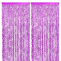 2Pcs Shiny Wave Tinsel Foil Fringe Curtain 3.3×6.6 ft for Anniversary Rose Red