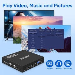 4K30hz HDMI TV Media Player with Dual HDMI, AV/VGA Output, 4K Splitter Functi…