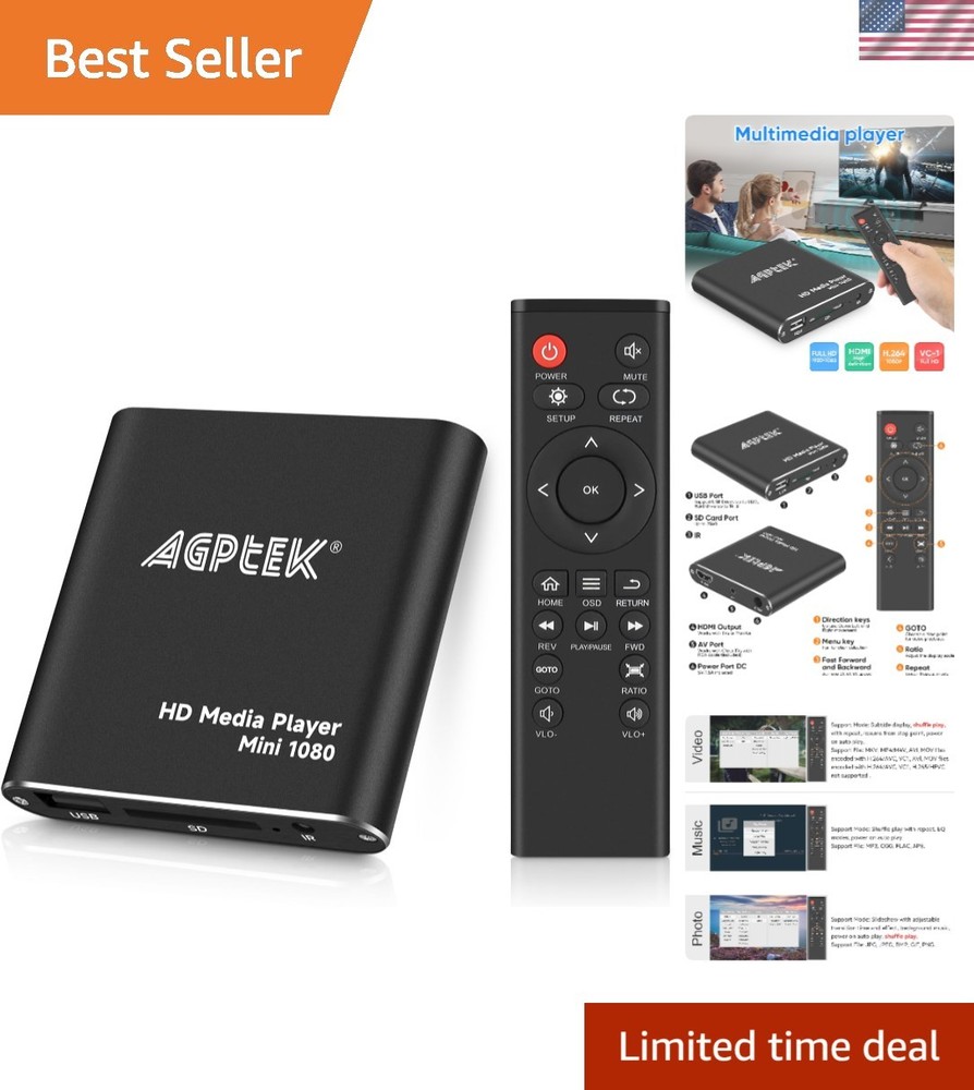 Compact 1080p HDMI Digital Media Player with USB and Remote Control Features