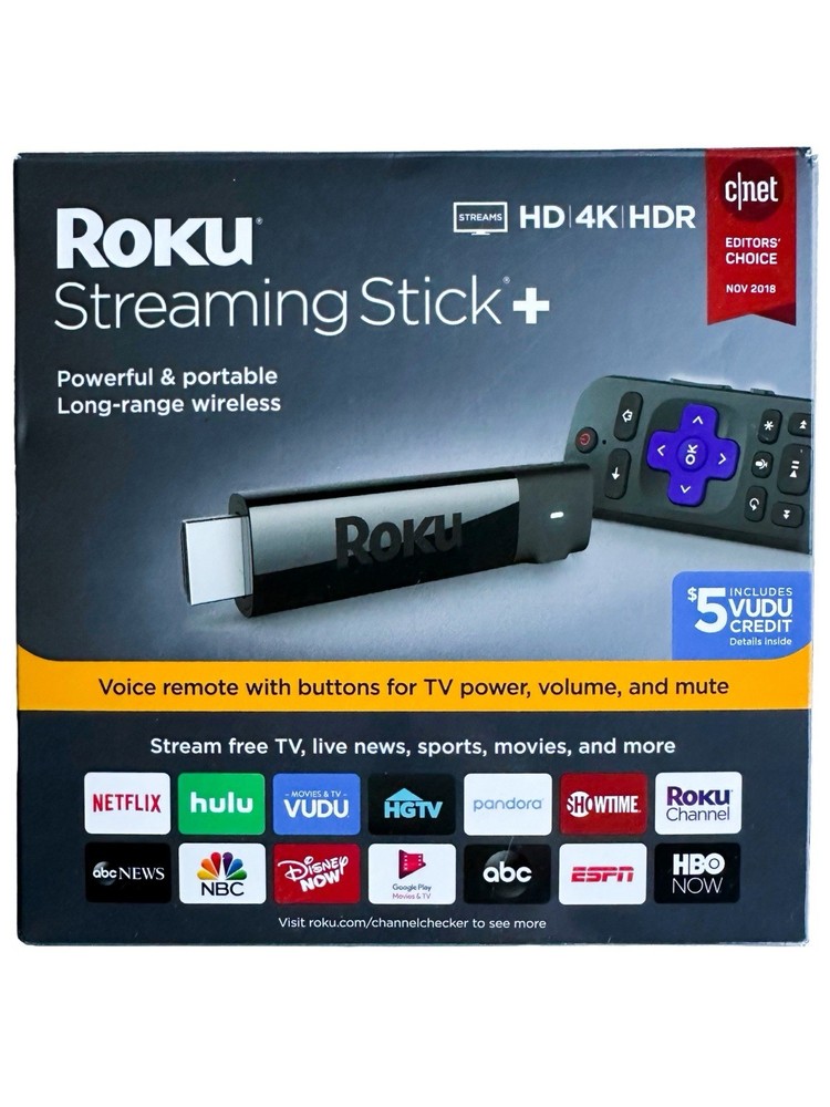 Roku Streaming Stick+ 4K HDR Media Player with Voice Remote New in Box