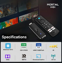 Mortal Android 14 TV Stick Full HD 4K 1080P Wifi 6 Google Voice NETFLIX Youtube