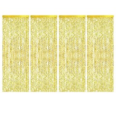 4Pcs Shiny Wave Tinsel Foil Fringe Curtain 3.3×6.6 ft for Anniversary Yellow