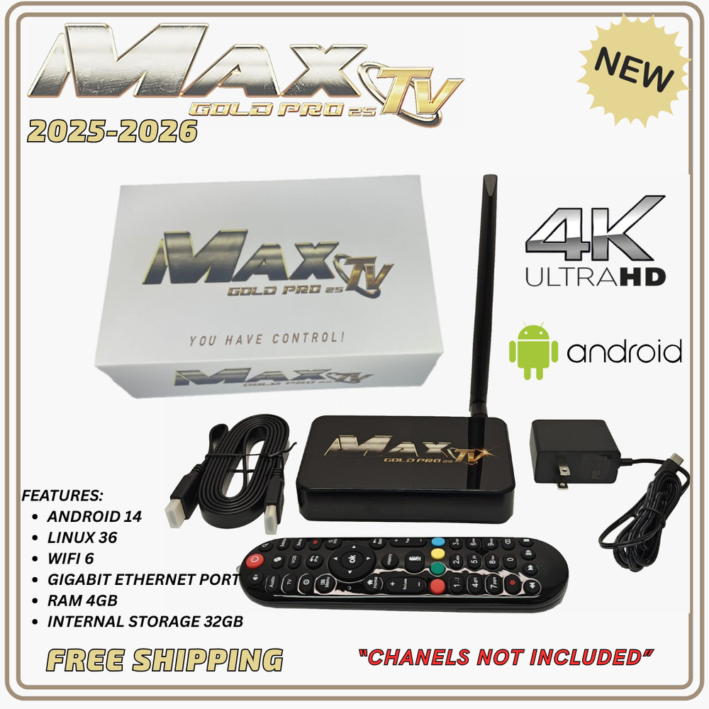 MaxTV Gold PRO 25 Max TV 4K Quad Core 64 Bit 2025-2026 + VOICE REMOTE CONTROL