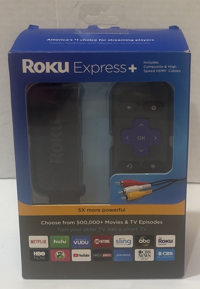 Roku Express+ Plus HD Streaming Media Player 3910RW with HDMI & Composite Cables