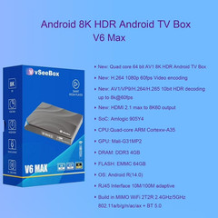 Brand New vSeeBox V6 Max Android 12 TV Box 4GB 64GB Storage Wireless Streaming