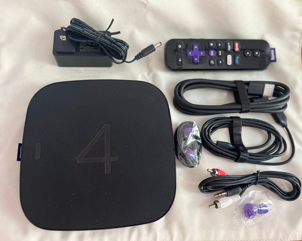 Roku 4 Streaming Media Player, 4K Ultra HD – USED with cables, remote & box