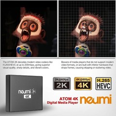 NEUMI Atom 4K Ultra-HD Digital Media Player, USB Drives, SD Cards HDMI Analog AV