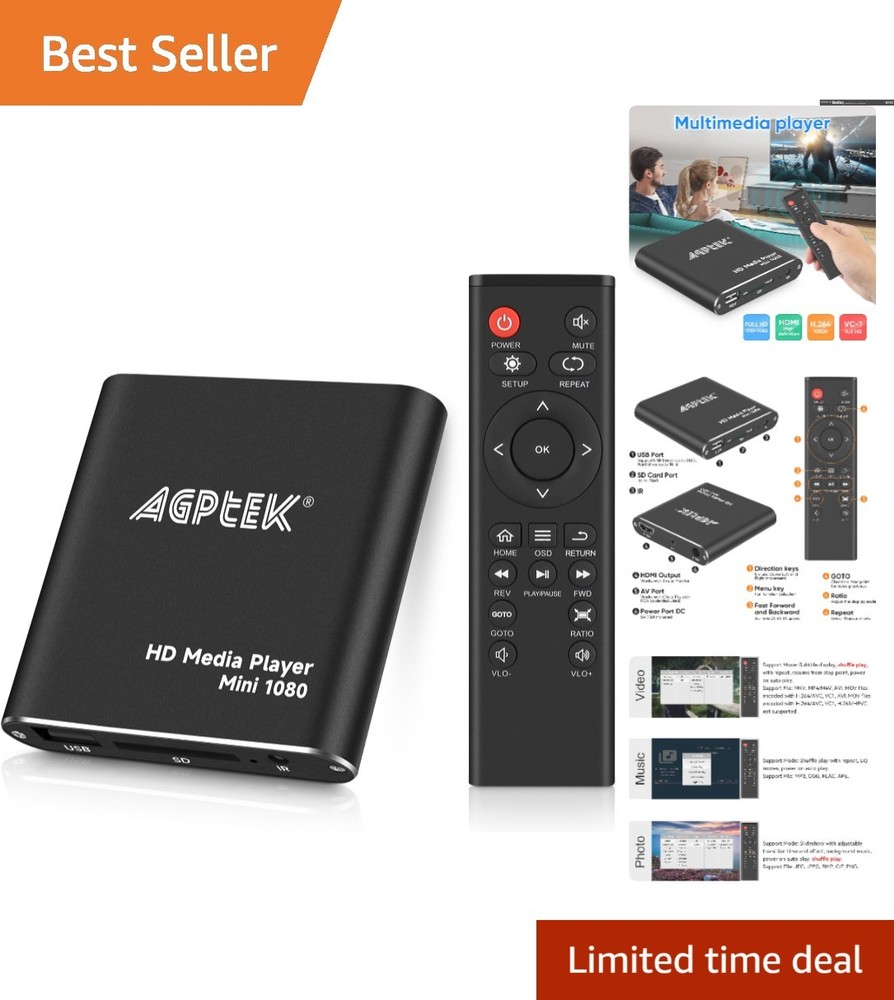 Mini 1080p HDMI Media Player with USB Recording – Travel-Friendly Design