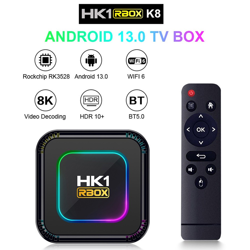 Quad Core Android 13 TV Box 4GB/64GB HK1 8K HD Wifi Media Stream Player3C
