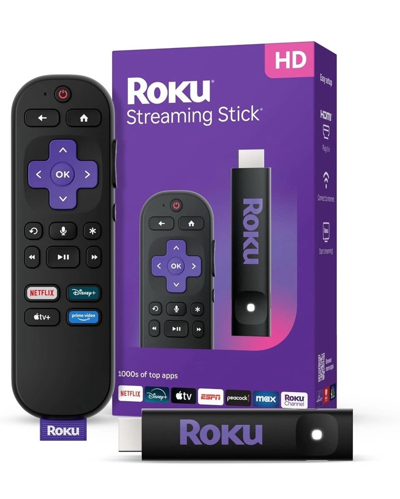 Roku Streaming Stick HD 2025 Voice Remote, Free Live TV & 1000 Apps Easy Setup