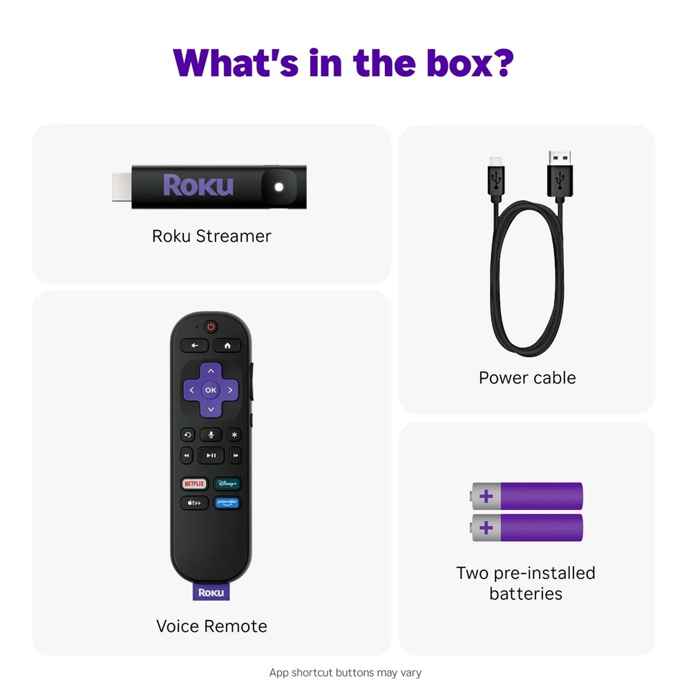 Roku HD Streamer 2026 Streaming Stick Device for TV with Voice Remote Free Cable