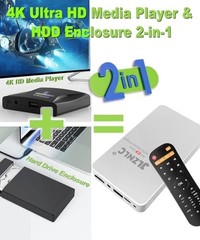 4K Ultra HD Media Player & HDD Enclosure, Play MP4 MKV Videos, Auto Playback, US