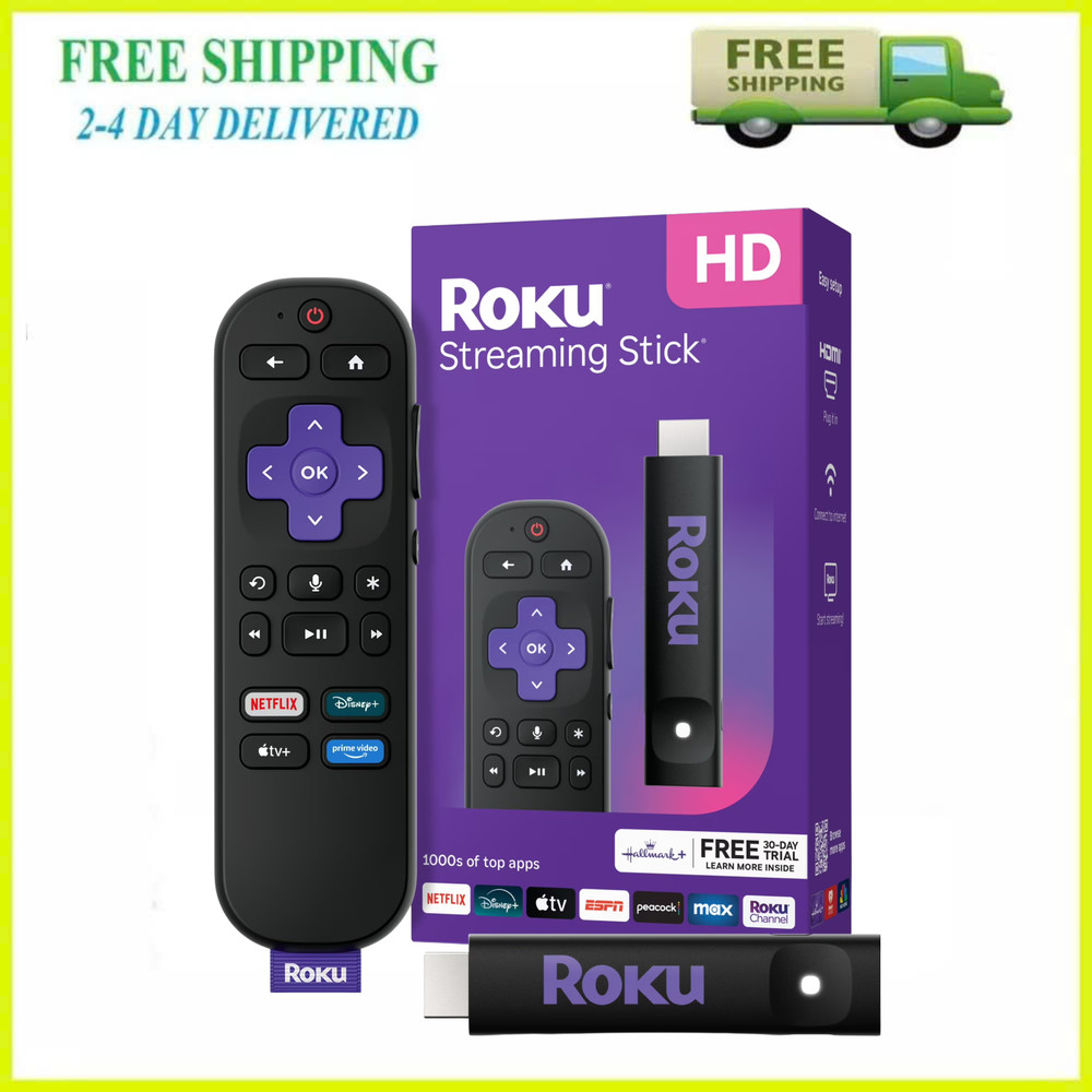 Roku Streaming Stick HD 2025 Streaming Device for TV Voice Remote Free Live TV