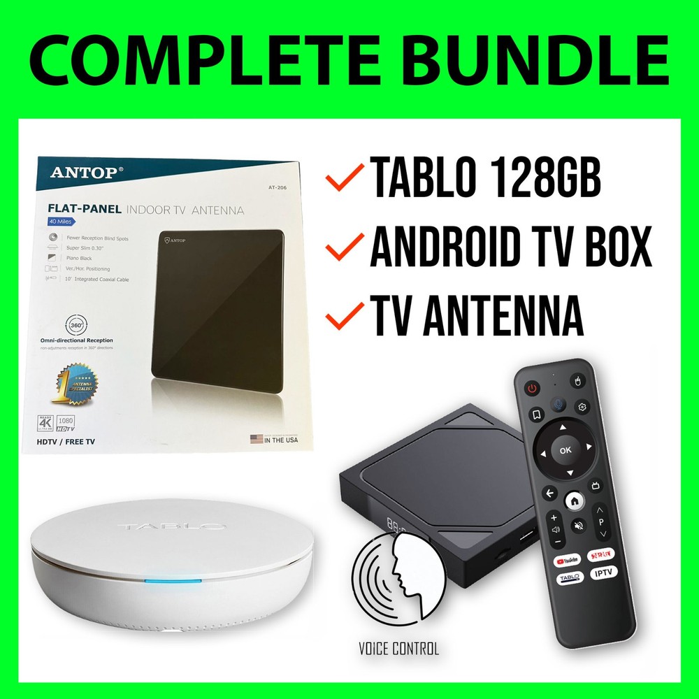 NEW Tablo 4th Gen 2-Tuner 128GB OTA DVR White + 4K Android TV Box Streaming
