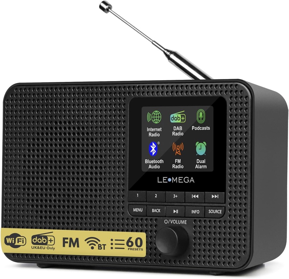 LEMEGA IR1 Portable WiFi Internet Radio, Bluetooth Speaker, & Dual Alarms Clock