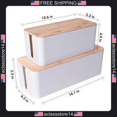 2 Pack Large Wooden Style Cable Management Boxes for TV, Computer, Router,